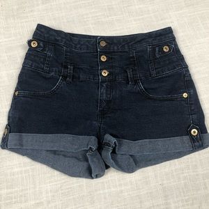 Topshop High Waisted Dark Wash Moto Denim Shorts